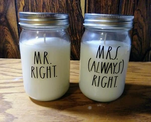 Rae Dunn Scented Jar Candles Lot Of 2 Mr. Right Mrs. Always Right Bridal Wedding - Picture 1 of 4