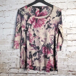 Suéter para mujer floral gris y rosa manga 3/4 estilo + Co talla L usado en excelente estado - Imagen 1 de 5