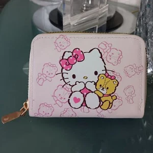 HELLO KITTY Pale Pink Kitty & Teddy Bear Gold Hardware Credit Card Wallet - Picture 1 of 3