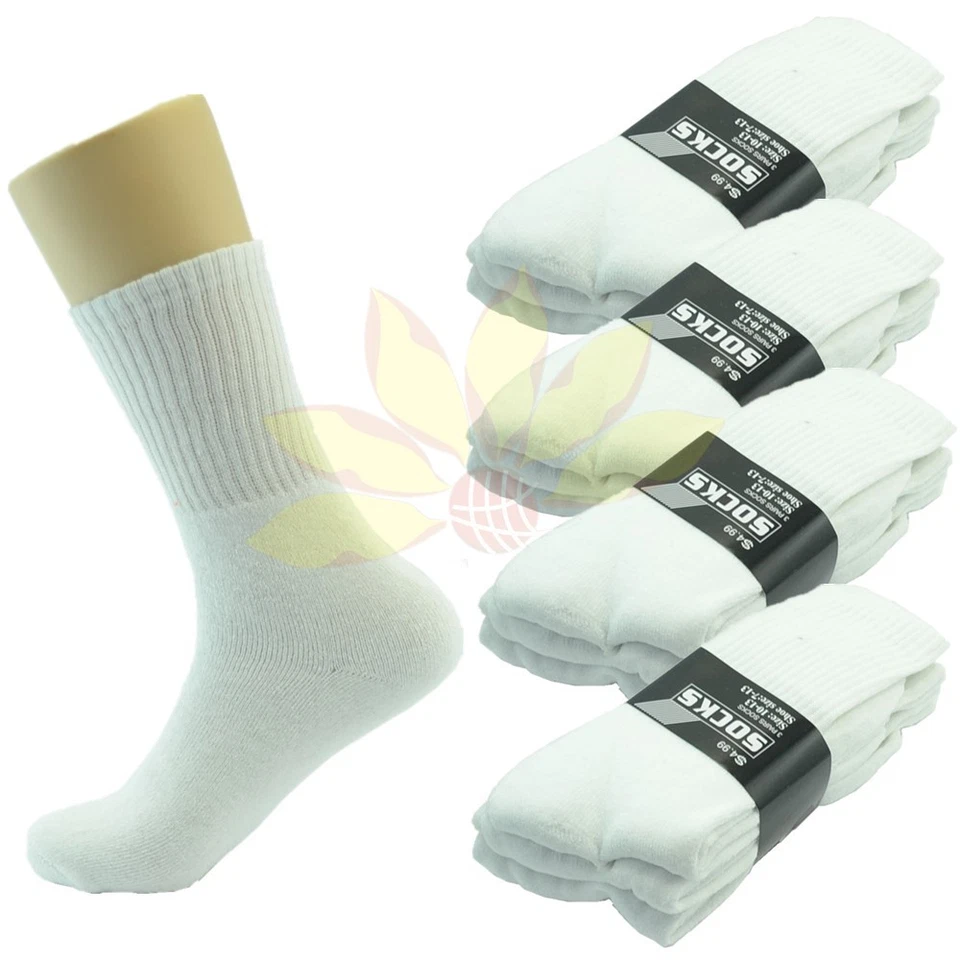 Men Solid White Sports Athletic Cotton Crew Socks Mid Calf USA Size 9-11 10-13 - Image 1 of 1