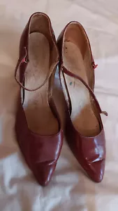 VINTAGE C. 1963 DARK RED CAPEZIO BY LEWIS HIGH HEEL LEATHER SHOES STRAP SZ 5.5 N - Picture 1 of 15
