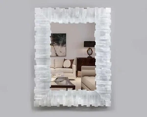 16"x20" Elegant Selenite Crystal Mirror Mosaic Arts Luxury Living Room Mirror - Picture 1 of 7