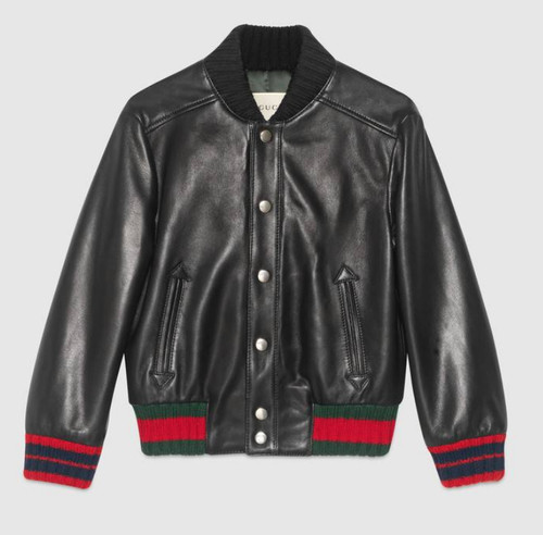 Giacca Bomber Gucci Ragazzo Nero Nappa Pelle Tg 10 V7015