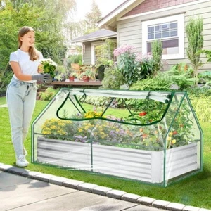 Galvanized Raised Garden Bed with Mini Greenhouse Cover for Flowers Vegetables - Picture 1 of 11