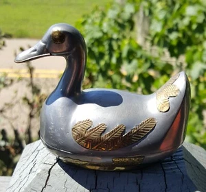 Pewter and Brass accent Trinket Duck Box,1950-60s. - Picture 1 of 5