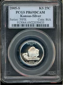2005-S SILVER KANSAS STATE QUARTER PCGS PR69DCAM CERT #22039435 - Picture 1 of 2