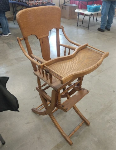 Antique Vintage Oak Toddler High Chair/Rocker. Cane Seat Cover