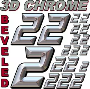 (2's) 3-D CHROME BEVELED NUMBERS Decal Sticker Sheet 1/8-1/10-1/12 RC Models - Picture 1 of 8