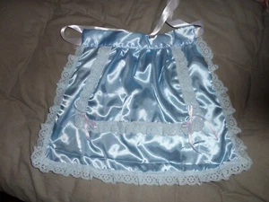 PRETTY BLUE WHITE SATIN MAID LACE EDGED APRON AND HAT ONE SIZE - Picture 1 of 3
