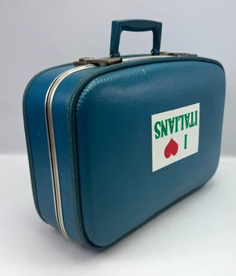 Vintage MCM 60s Blue Suitcase Luggage w/ Vanity Mirror Yellow Interior 18"x12" - Image 1 of 4