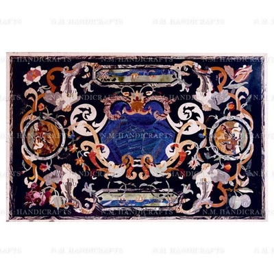 3'x2' antique design black marble coffee Table home decor pietra dura inlay art - Image 1 of 4
