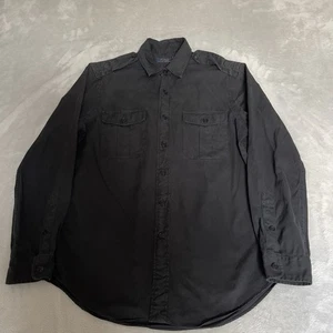 Ralph Lauren Mens Military Shirt Black Size Medium Cotton Epaulettes Button Up - Picture 1 of 14