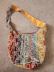 Psychedelica Bohemian Trippy Color Block Canvas Boho Tote Bag Purse Shoulder - Picture 1 of 5