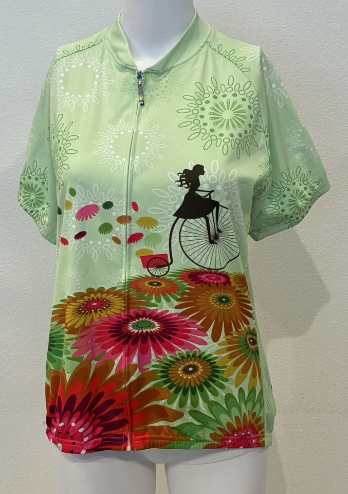Ropa deportiva 83 para mujer XL camiseta de ciclismo verde niña en bicicleta floral manga corta Foto 1 de 4