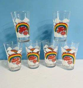 VTG Rare Dr. Pepper "Be A Pepper" Rainbow ~Clouds~ 6 Tapered Glass Tumblers - Picture 1 of 11