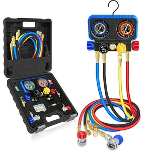 Set Manometro Collettore AC R134A R1234YF, Set Manometro AC Auto 4 Vie per R1234 - Foto 1 di 9