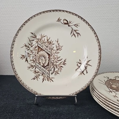 Assiettes A Dessert Grand Dépôt Drouot Terre De Fer Sepia 19ème - Photo 1/4