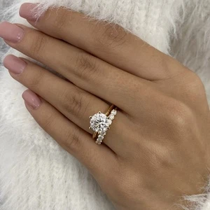 Diamond Band Set Ring Round VS1 F IGI Certified 2.7 CT Lab created 18K Rose Gold - Picture 1 of 11