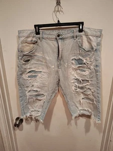 Bermuda uomo Smoke Rise distrutti lunghezza denim lavaggio leggero pantaloncini taglia 42 Y2K - Foto 1 di 6