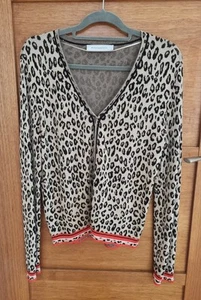Rino & Pelle Beige Black & Orange Animal Print Cardigan Size S - Picture 1 of 7