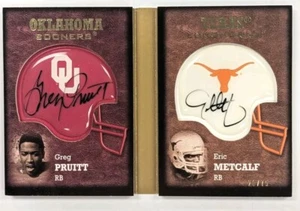GREG PRUITT & ERIC METCALF 2011 SWEET SPOT RIVALRIES DUAL AUTO 20/75 TEXAS VS OU - Picture 1 of 6