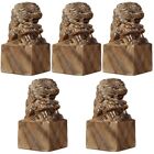  5 Count Wooden Seal Sculptures Home Decor Carved Lion Statue Crafts