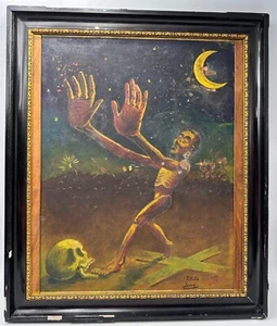 Tableau huile sur isorel surréaliste signé JEAN 1954 - Imagen 1 de 10