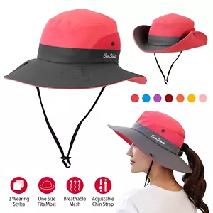 Women Summer Bucket Hat Foldable Cotton Sun Cap Wide Brim Floppy Cap Outdoor - Picture 1 of 18