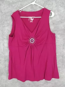 Just My Size Women's Top Ruby Fizz Pink 3X V-neck Sleeveless Beaded Blouse - Picture 1 of 12