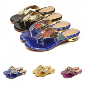 Damen-Sandalen Kristall niedriger Absatz Clip-Toe Strass Schuhe Strand Hausschuhe Slipper - Bild 1 von 17