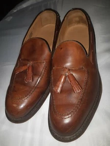 MEN'S FOOTJOY BROWN LONG WING SLIP-ON SHOES WITH TASSELS! LOAFERS! USA 9 D - Picture 1 of 9