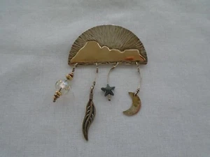 Metal Masha Pin/Brooch With 4 Hanging Items 2" X 3" 1/2 Circle Mountain Design - Picture 1 of 2