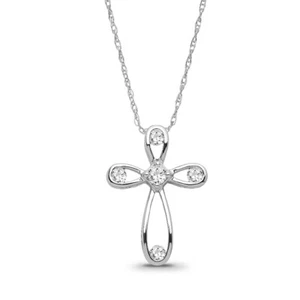 14K White Gold Lab Grown Diamond Cross Pendant Necklace 18" Silver Rope Chain - Picture 1 of 6