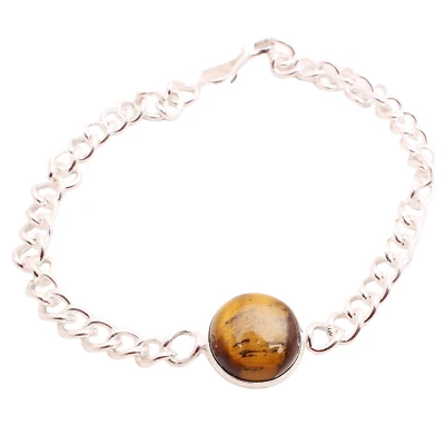 Bracciale In Pietra Tigre Placcato Argento Fatto A Mano Gioiello Regalo 9 G - Immagine 1 di 3