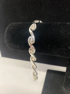 RARE! Vintage Sterling .925 Scroll Swirl Wave Link Bracelet - 8 “ 46 Grams - Picture 1 of 10