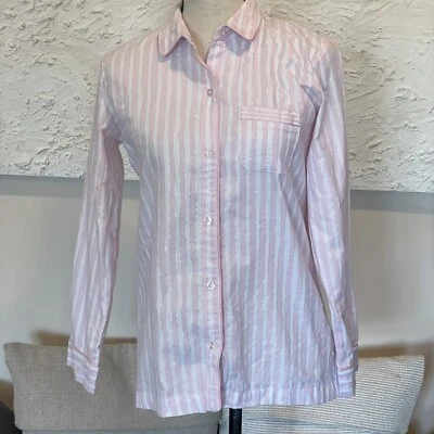 Victoria’s Secret Pijama Rosa Plata Rayas Buttom Down Camisa Franela Talla XS NUEVO CON ETIQUETAS Foto 1 de 4