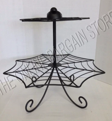Grandinroad Halloween metal Spider Web Cupcake Dessert Food Stand 2 Tier Party - Image 1 of 3