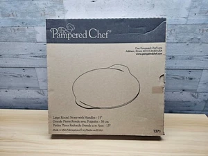 PAMPERED CHEF 15" - LARGE ROUND STONE WITH HANDLES - #1371 - Picture 1 of 5