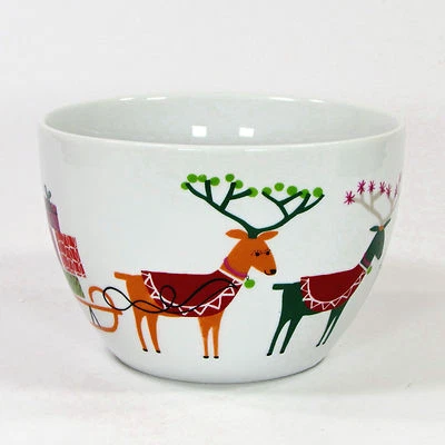 Crate & Barrel JINGLE - REINDEER 6 英寸供应小吃 1 夸脱碗雪橇圣诞节  — 第 1/4 张图片