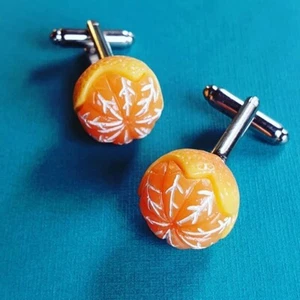 Handmade SATSUMA CUFFLINKS cool TANGERINE men SUIT cuffs ORANGE christmas CITRUS - Picture 1 of 2