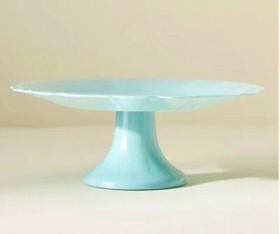 Anthropologie Adley Cake Stand Sky Soda Lime Glass 8" Diameter 3" Tall 🩵 - Image 1 of 2