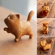 Wooden Statue animal Carving Wood Figure Decor Children Gift--A tsundere cat