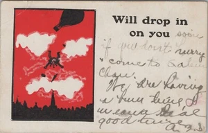 Hot Air Balloon Man Falling Will Drop In On You Humor c1905 UDB postcard G404 - Picture 1 of 2