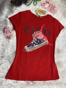 Women’s Blouse, Short-sleeves Shirt, 3D Decorated With Glitter Size 3XL Red 017 - Picture 1 of 3
