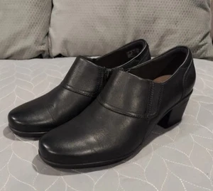 Clarks Emslie Boot Block Heel Bootie Shootie Black Leather Womens Size 8 - Picture 1 of 11