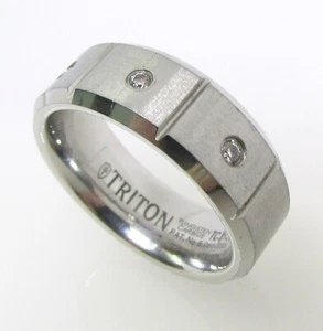 8mm Triton Mens Tungsten Carbide 1/10 ctw Diamond Band Ring Size 10 - 16.7g - Picture 1 of 4