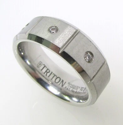 Anillo banda diamante 8 mm Tritón para hombre carburo de tungsteno 1/10 ctw talla 10 - 16,7 g Foto 1 de 4
