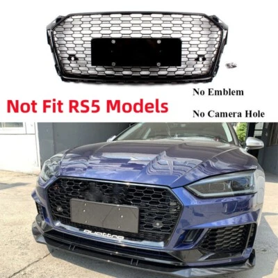 Gloss Black Front Bumper Grille Honeycomb RS Style  For AUDI A5 S5 B9 2018-2019 - Imagem 1 de 4