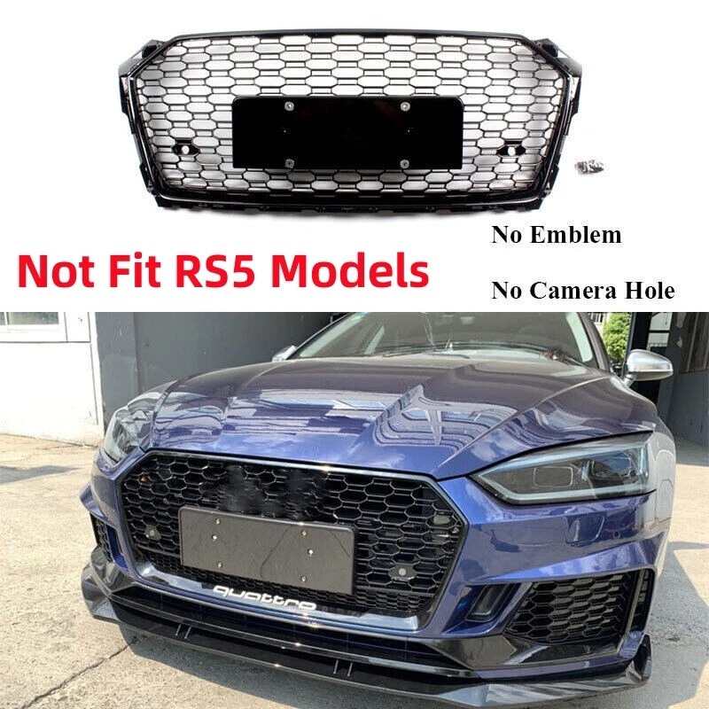 Gloss Black Front Bumper Grille Honeycomb RS Style  For AUDI A5 S5 B9 2018-2019 - Изображение 1 из 4