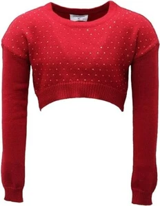 Monnalisa Maglione Bimba Girl Dark Red Studded Knit Shrug Crop Sweater Sz 8 - Picture 1 of 14